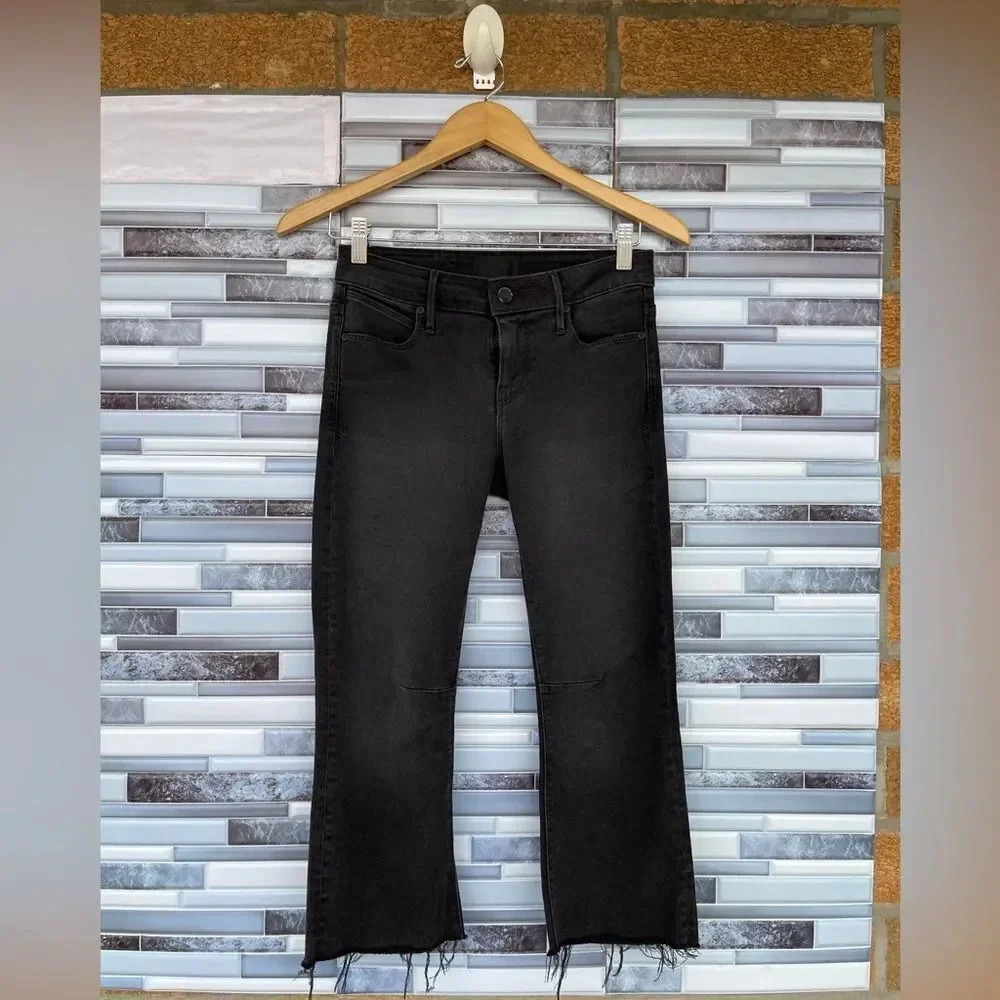 RTA Crop Flare Jeans Mid Rise Stretch Released Hem Denim Faded Black 24